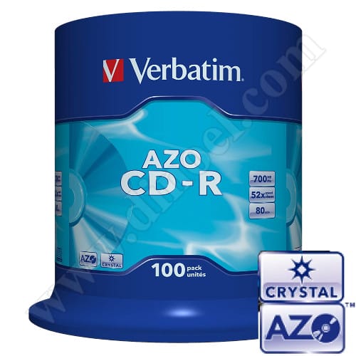 CD-R Verbatim, AZO, Crystal, 700MB, 52X, Cake box 100бр.