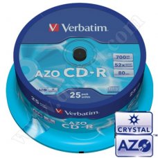 CD-R Verbatim, AZO, Crystal, 700MB, 52X, Cake box  25бр.