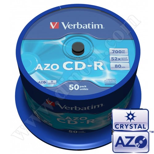 CD-R Verbatim, AZO, Crystal, 700MB, 52X, Cake box  50бр.
