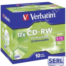CD-RW Verbatim, SERL, 700MB, 12X, High speed, Jewel case 10бр.