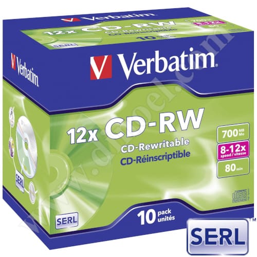 CD-RW Verbatim, SERL, 700MB, 12X, High speed, Jewel case 10бр.
