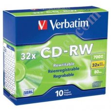 CD-RW Verbatim, SERL, 700MB, 32X, Ultra speed plus, Jewel case 10бр.