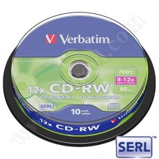 CD-RW Verbatim, SERL, 700MB, 12X, High speed, Cake box 10бр.