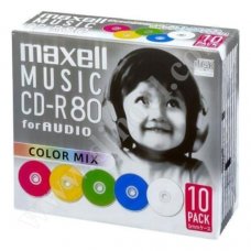 CD-R Maxell, Music, Color, 80min, Slim case 10бр.