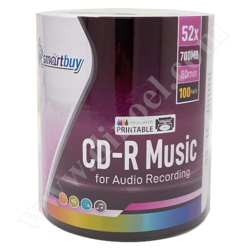 CD-R Smartbuy, Audio, InkJet Printable, 80min, целофан 100бр.