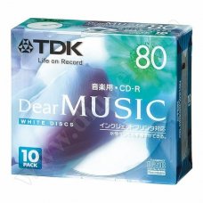 CD-R TDK, Music, Dear Music, White discs, 80min, Slim case 10бр.