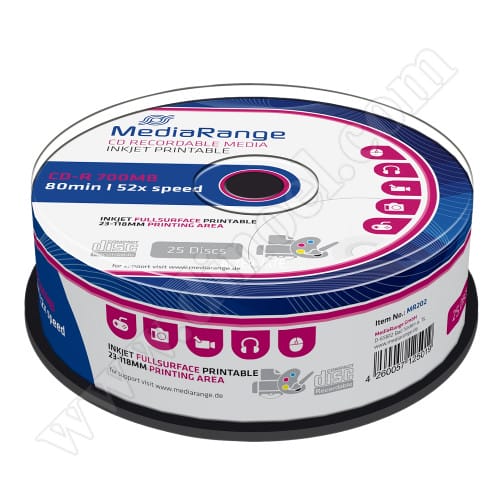 CD-R MediaRange, Inkjet Printable, 700MB, 52X, Cake box 25бр.