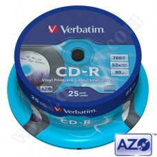 CD-R Verbatim, Inkjet Printable, AZO, Vinyl, 700MB, 52X, Cake box 25бр.