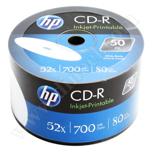 CD-R HP, Hewlett-Packard, Inkjet Printable, 700MB, 52X, целофан 50бр.