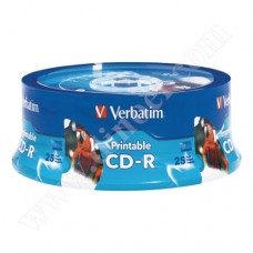 CD-R Verbatim, Inkjet Hub Printable, 700MB, 52X, Cake box  25бр.