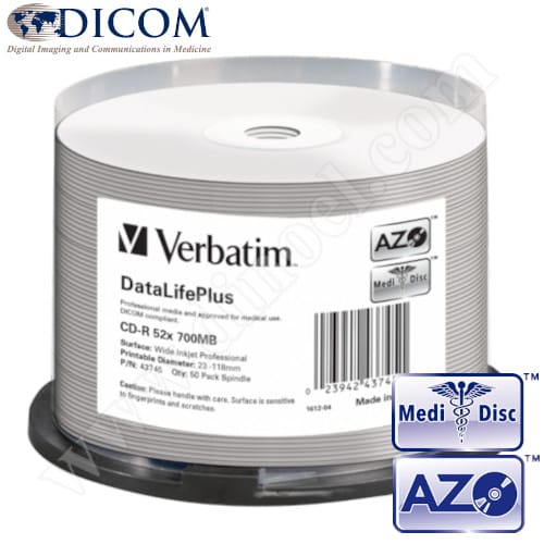 CD-R Verbatim, Professional, DataLifePlus, Inkjet Printable, White Surface, AZO, 700MB, 52X, Cake box 50бр.