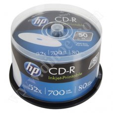 CD-R HP, Hewlett-Packard, Inkjet Printable, 700MB, 52X, Cake box 50бр.