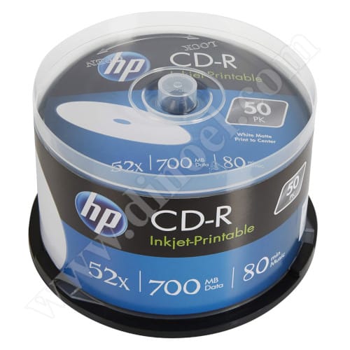 CD-R HP, Hewlett-Packard, Inkjet Printable, 700MB, 52X, Cake box 50бр.
