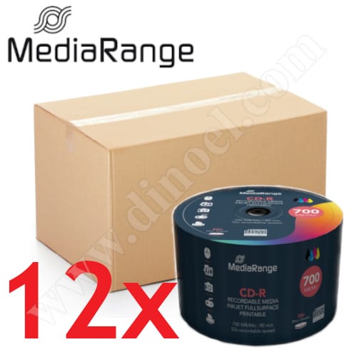 CD-R MediaRange, Inkjet Printable, 700MB, 52X, целофан  50бр.x12