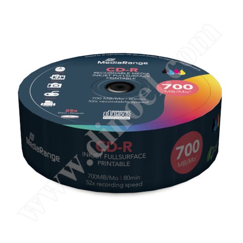 CD-R MediaRange, Inkjet Printable, 700MB, 52X, целофан  25бр.