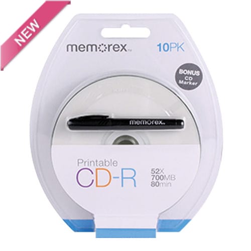 CD-R Memorex, Inkjet Printable, 700MB, 52X, блистер 10бр. + маркер
