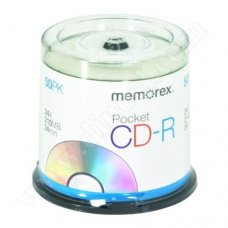 Mini CD-R Memorex, Pocket, без покритие/лого, 210MB, 24X, Cake box 50бр.