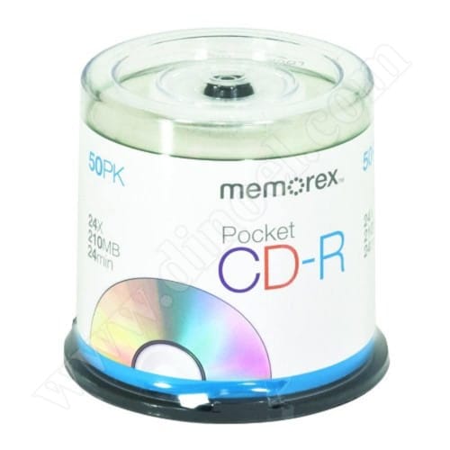Mini CD-R Memorex, Pocket, без покритие/лого, 210MB, 24X, Cake box 50бр.