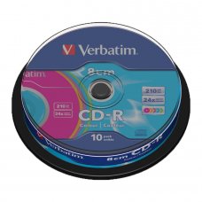 Mini CD-R Verbatim, DataLife, Color, 210MB, 24X, Cake box 10бр.