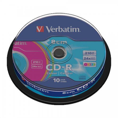 Mini CD-R Verbatim, DataLife, Color, 210MB, 24X, Cake box 10бр.