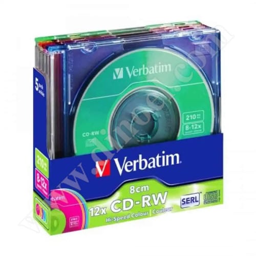 Mini CD-RW Verbatim, SERL, Color, 210MB, 8-12X, Slim case 5бр.