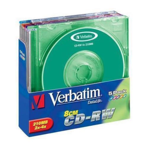 Mini CD-RW Verbatim, DataLife, Color, 210MB, 2-4X, Slim case 5бр.