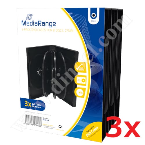 Кутийка DVD, за  8бр. диска, 27mm, опаковка 3бр., Black