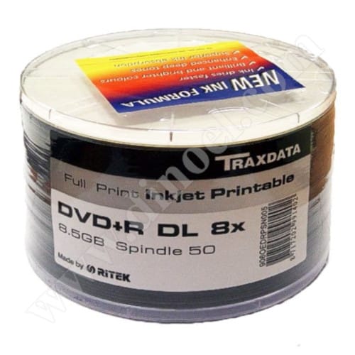 DVD+R DL Traxdata, Inkjet Printable, 8.5GB, 8X, целофан 50бр.