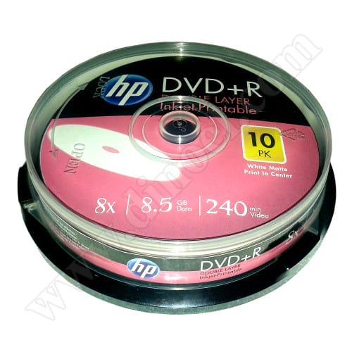 DVD+R DL HP, Hewlett-Packard, Inkjet Printable, 8.5GB, 8X, Cake box 10бр.