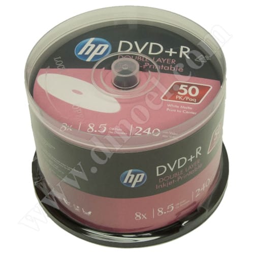 DVD+R DL HP, Hewlett-Packard, Inkjet Printable, 8.5GB, 8X, Cake box 50бр.