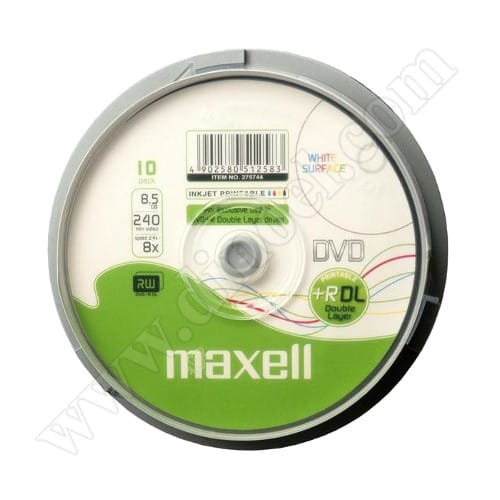 DVD+R DL Maxell, Inkjet Printable, 8.5GB, 8X, Cake box 10бр.