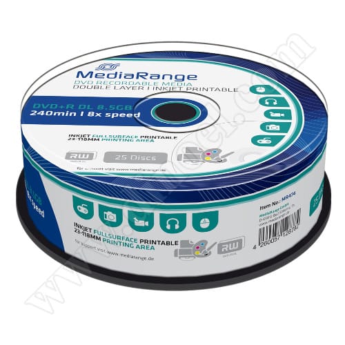 DVD+R DL MediaRange, Inkjet Printable, 8.5GB, 8X, Cake box  25бр.