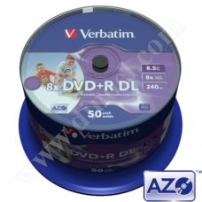 DVD+R DL Verbatim, Inkjet Printable, ID Branded, AZO, 8.5GB, 8X, Cake box 50бр.