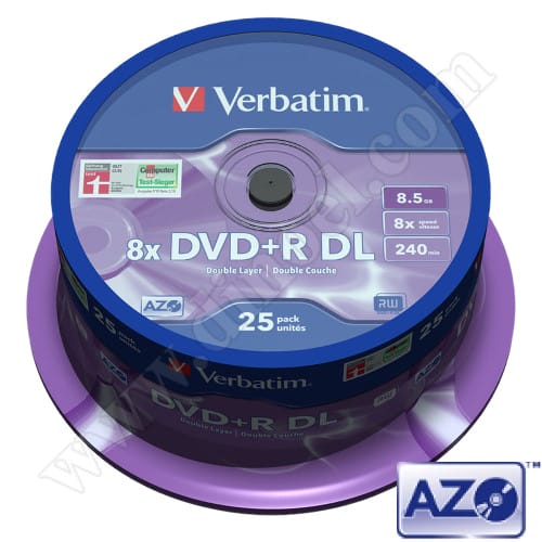 DVD+R DL Verbatim, AZO, 8.5GB, 8X, Cake box 25бр.