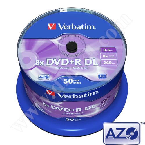 DVD+R DL Verbatim, AZO, 8.5GB, 8X, Cake box 50бр.