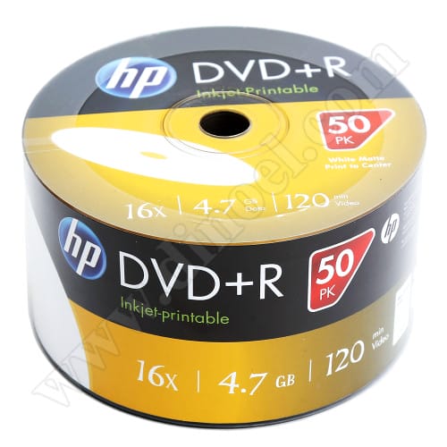 DVD+R HP, Hewlett-Packard, Inkjet Printable, 4.7GB, 16X, целофан 50бр.