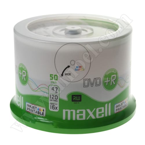 DVD+R Maxell, Inkjet Printable, 4.7GB, 16X, Cake box 50бр.