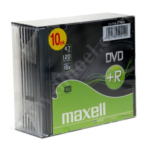 DVD+R Maxell, Inkjet Printable, 4.7GB, 16X, Slim case 10бр.
