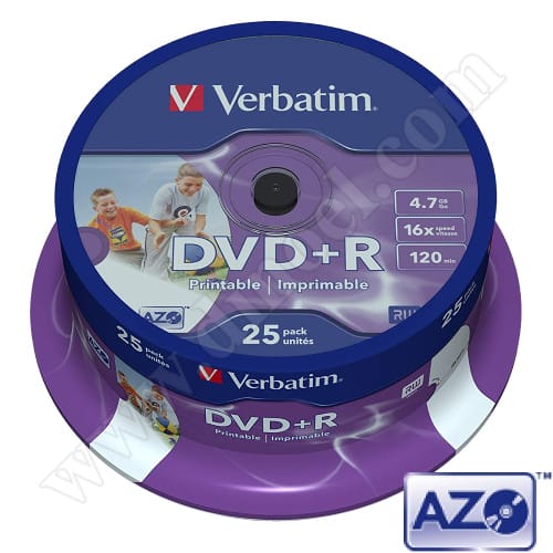 DVD+R Verbatim, Inkjet Printable, ID Branded, AZO, 4.7GB, 16X, Cake box  25бр.