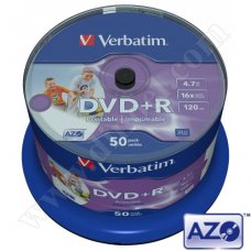 DVD+R Verbatim, Inkjet Printable, No ID Branded, AZO, 4.7GB, 16X, Cake box  50бр.
