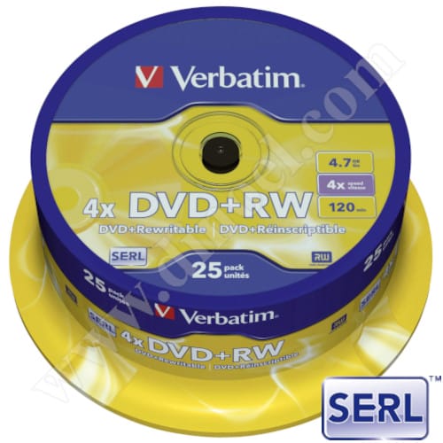 DVD+RW Verbatim, SERL, 4.7GB, 4X, Cake box 25бр.