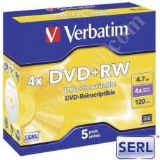 DVD+RW Verbatim, SERL, 4.7GB, 4X, Jewel case 5бр.