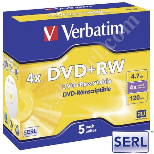 DVD+RW Verbatim, SERL, 4.7GB, 4X, Jewel case 5бр.