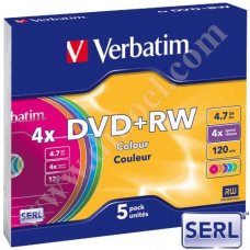 DVD+RW Verbatim, SERL, Color, 4.7GB, 4X, Slim case 5бр.
