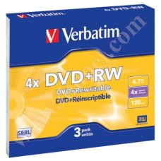 DVD+RW Verbatim, SERL, Color, 4.7GB, 4X, Slim case 3бр.
