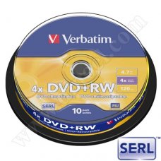 DVD+RW Verbatim, SERL, 4.7GB, 4X, Cake box 10бр.