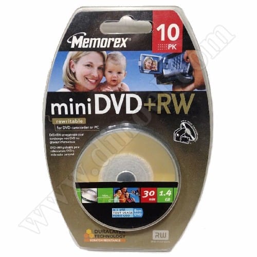 Mini DVD+RW Memorex, 1.4GB, 4X, Cake box 10