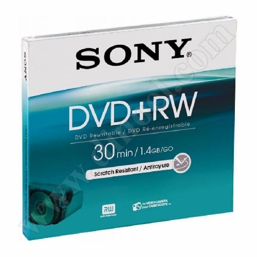 Mini DVD+RW Sony, Scratch resistant, 1.4GB, 4X, Slim case