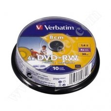 Mini DVD+RW Verbatim, Inkjet Printable, 1.4GB, 4X, Cake box 10