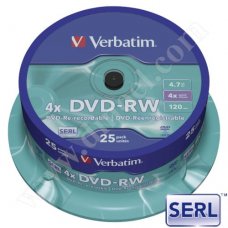 DVD-RW Verbatim, SERL, 4.7GB, 4X, Cake box 25бр.